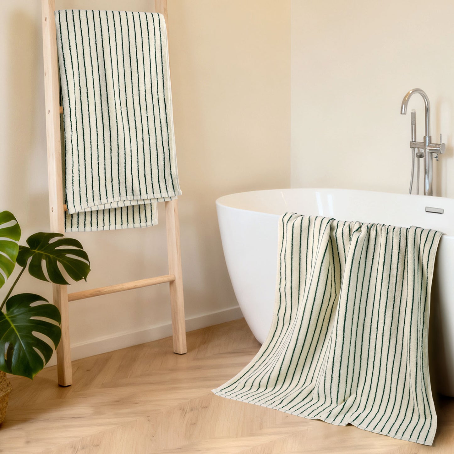 Jacquotha Luxury Striped Bath Towels Set of 2, Lighter & Quick Dry Towels Large 27.5 x 55 inches, Farmhouse for Bathroom, Shower, Christmas Decor