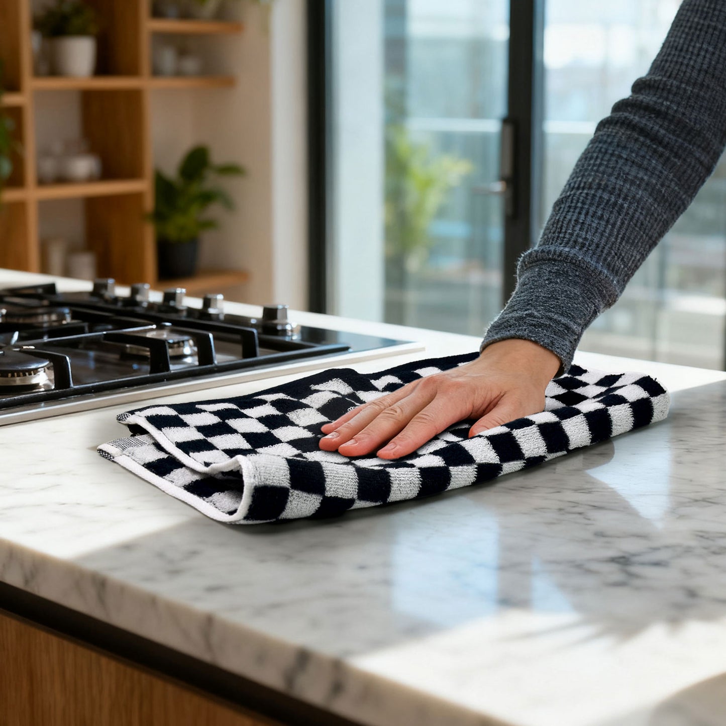 Jacquotha Wash Cloths Checkered 4 Pack - Cotton Washcloths for Face Body, 13 x 13 Inches Daily Cleansing Kitchen Towels