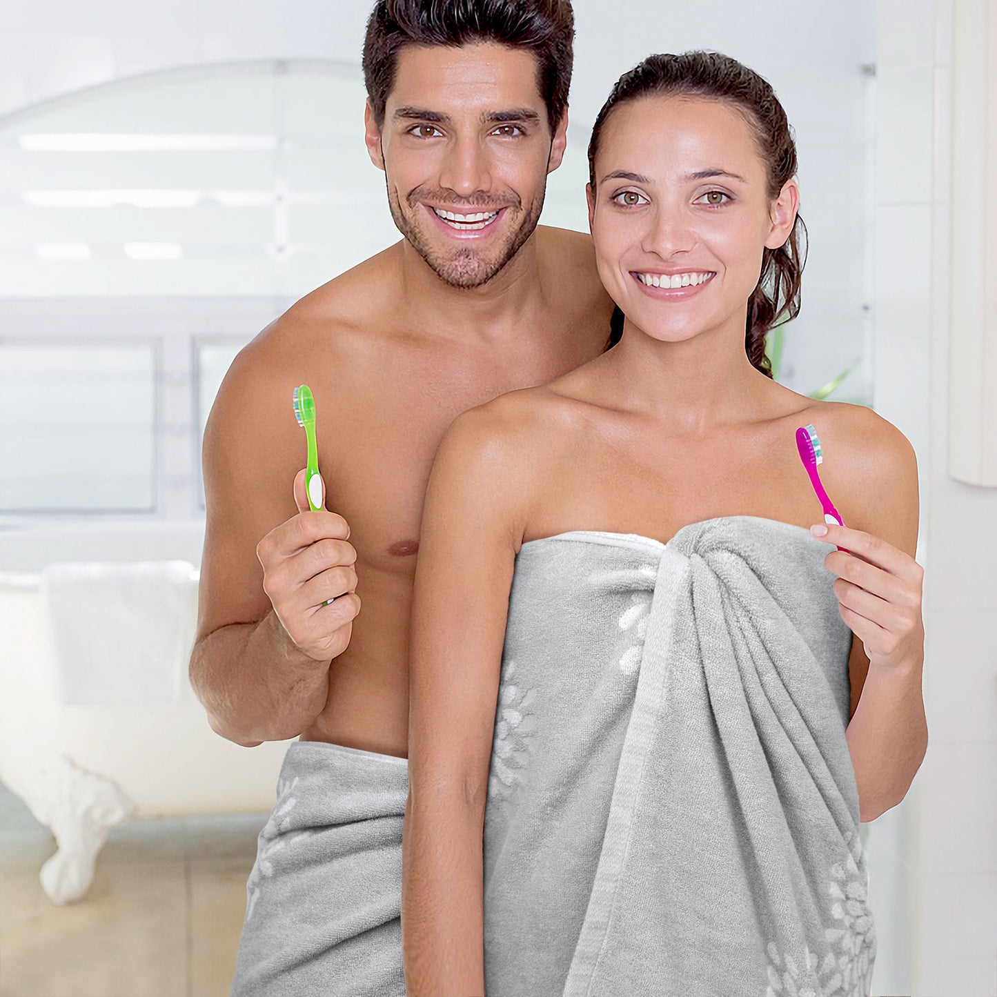 Cute Bath Towels Set of 2 - Large 55” x 28”, Decorative Hydrangea Floral Jacquard, Guest Room & Bathroom Decor, Cotton