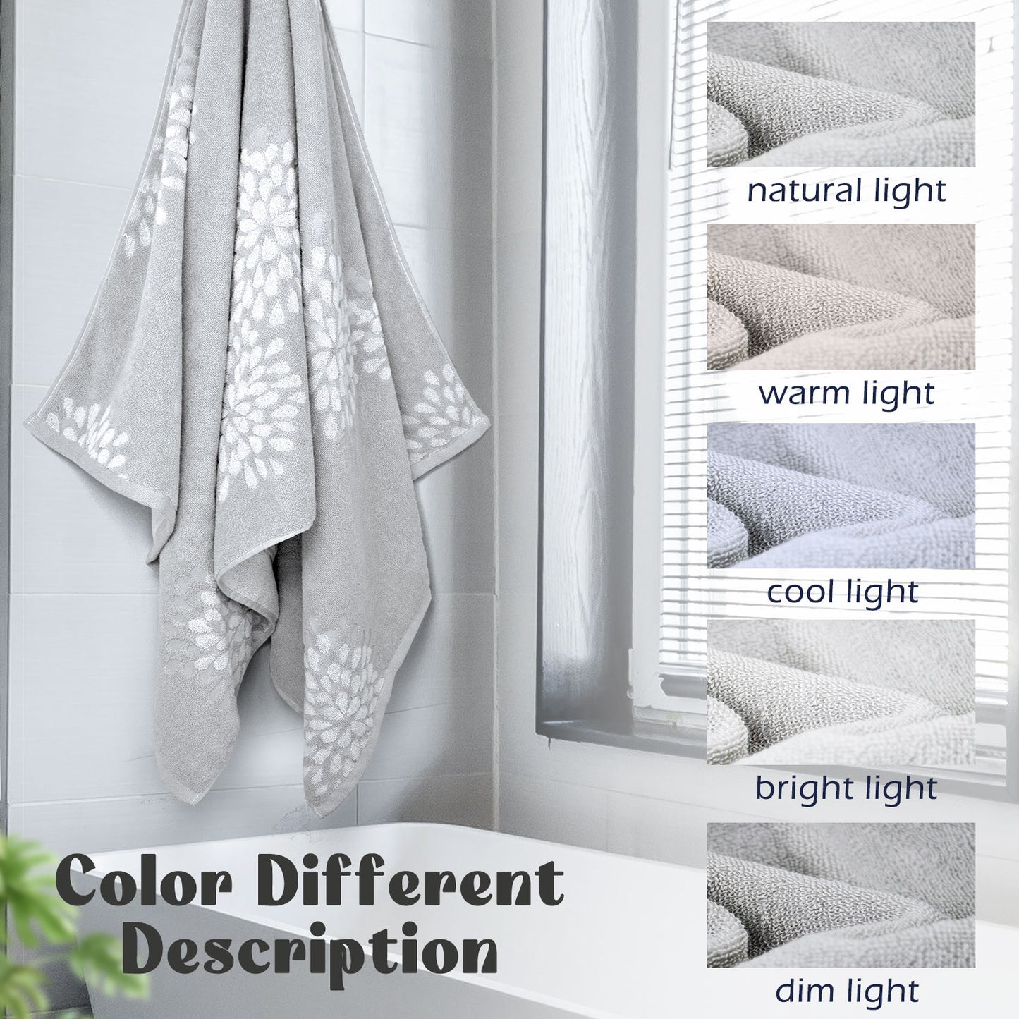 Cute Bath Towels Set of 2 - Large 55” x 28”, Decorative Hydrangea Floral Jacquard, Guest Room & Bathroom Decor, Cotton