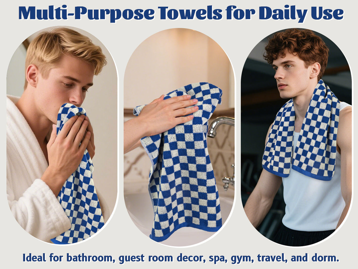 Hand Towels Set of 4 - Cute Nautical Checkered Hand Towel for Bathroom, Kitchen, Pool, Lightweight Cotton, 29” x 13”
