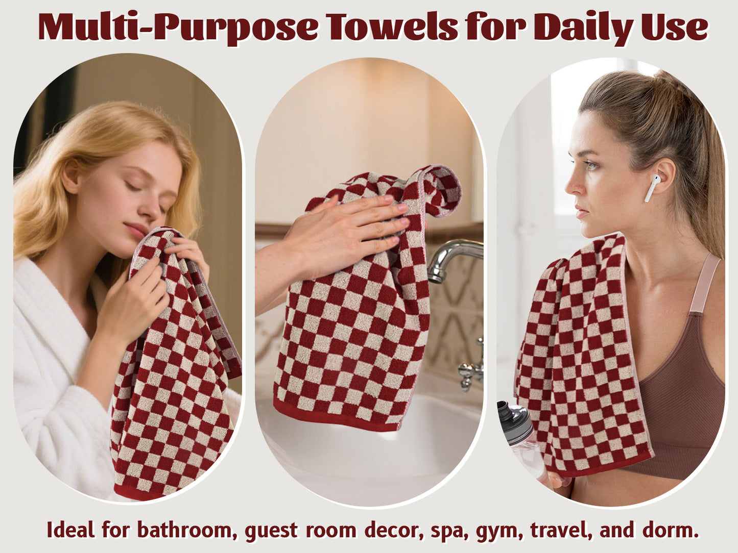 Hand Towels Set of 4 - Cute Nautical Checkered Hand Towel for Bathroom, Kitchen, Pool, Lightweight Cotton, 29” x 13”