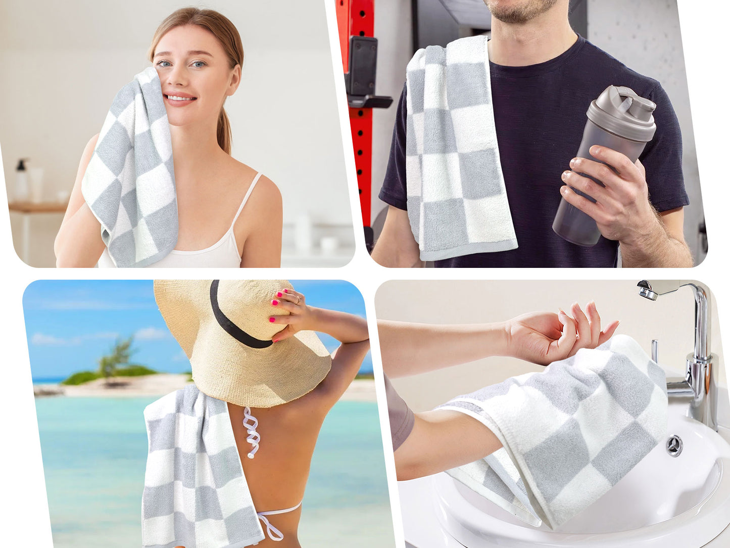 4-Piece Hand Towels Soft & Quick-Drying, 13"x29" Checkered Bathroom Towels for Gym, Guest, Travel, Swim, Neutral & Comfort