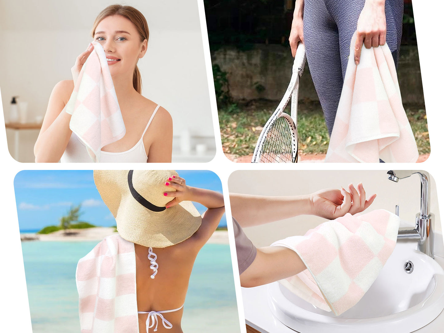 4-Piece Hand Towels Soft & Quick-Drying, 13"x29" Checkered Bathroom Towels for Gym, Guest, Travel, Swim, Neutral & Comfort
