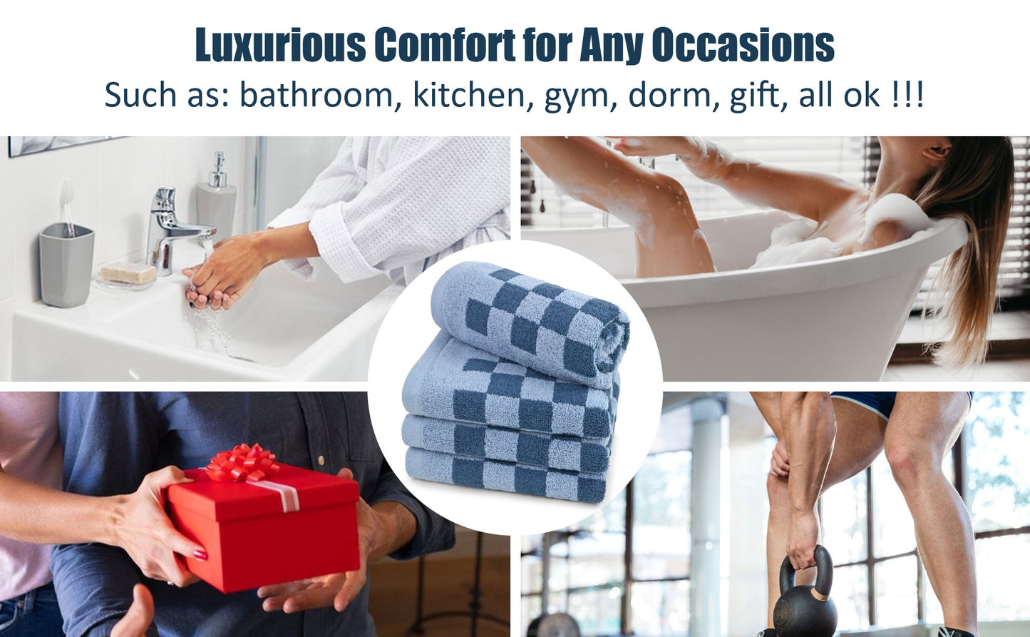 Jacquotha Soft Cotton Hand Towels in Checkered - 4 Pack Lightweight Absorbent Towels for Hand Drying and Face Washing, for Women Girls Wife Daughter, 29x13 Inches