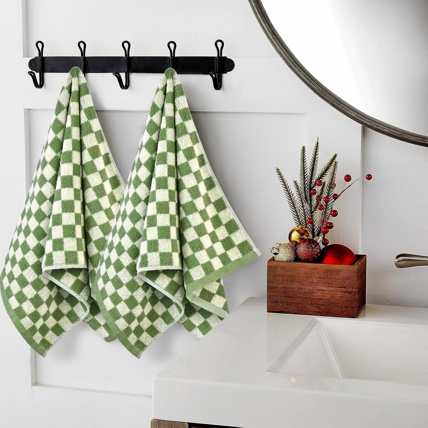 Jacquotha Hand Towels for Bathroom Set of 4 - Cute Checkered Bathroom Towels for Kitchen Decor, Lightweight for Bath Face Body