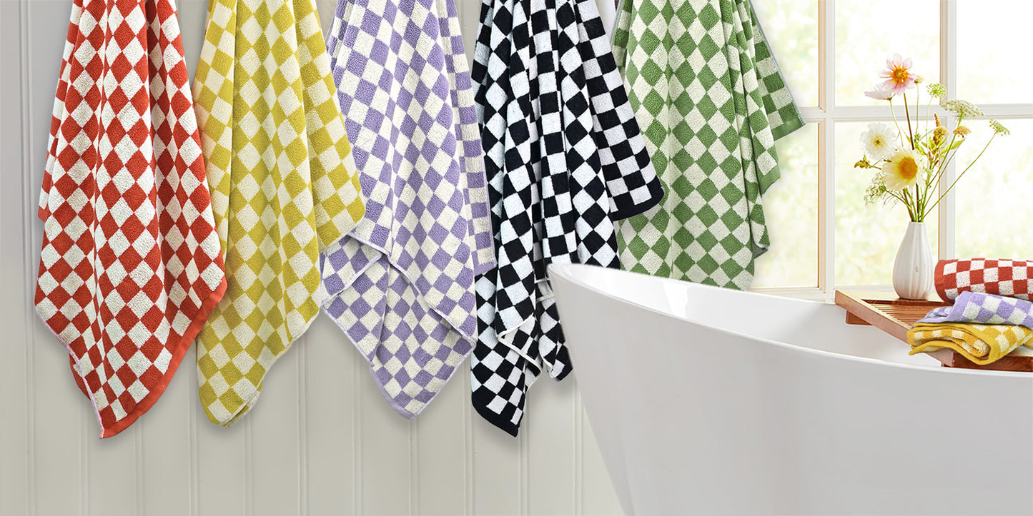 Jacquotha 520 GSM Luxury Checkered Cotton Bath Towels Set of 2 - Cute Aesthetic Bathroom Towels for Bathroom Decor 27.5" x 55"